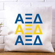 Alpha Xi Delta sorority letters digitally printed in sorority colors on throw pillow cover.