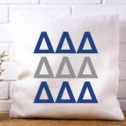 DDD sorority letters x3 in sorority colors custom printed on white or natural cotton throw pillow cover.