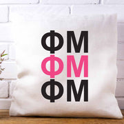 Phi Mu sorority letters digitally printed in sorority colors on white or natural cotton throw pillow cover makes a great affordable gift idea.