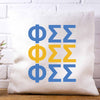Phi Sigma Sigma sorority letters digitally printed in sorority colors on white or natural cotton throw pillow cover makes a great affordable gift idea.