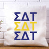 Sigma Delta Tau sorority letters digitally printed in sorority colors on white or natural cotton throw pillow cover makes a great affordable gift idea.