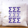 Tri Sigma sorority letters in sorority colors printed on throw pillow cover is a stylish gift.