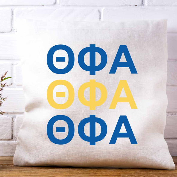 Theta Phi Alpha sorority letters in sorority colors printed on throw pillow cover is a stylish gift.