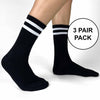 Sockprints large basic black crew socks with white stripes in a three pair pack.