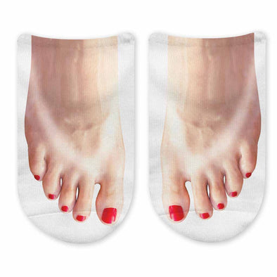 Funny photo socks for women custom printed with ladies tan line feet on socks.