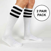 Basic cotton striped knee high socks in black or white stripes.