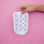 ZTA sorority repeat boho letters custom printed on no show socks.