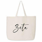 Zeta Tau Alpha roomy canvas tote bag custom printed with sorority nickname makes a great college carry all.