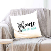 Zeta Tau Alpha sorority name with stylish sweet home design custom printed on white or natural cotton throw pillow cover.