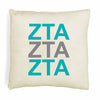 Zeta Tau Alpha sorority letters digitally printed in sorority colors on white or natural cotton throw pillow cover makes a great affordable gift idea.
