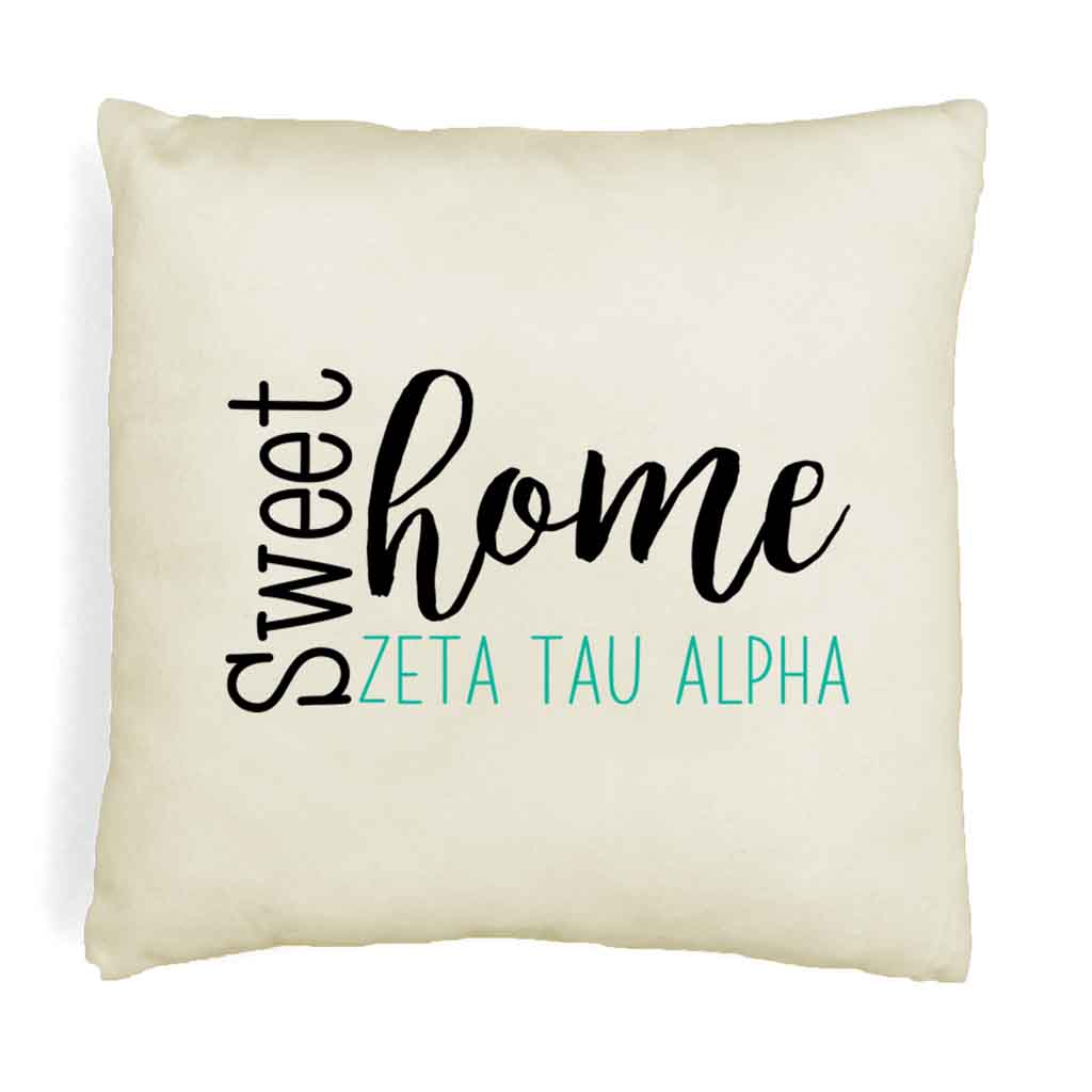 Sweet home Zeta Tau Alpha custom throw pillow cover digitally printed on white or natural cover.