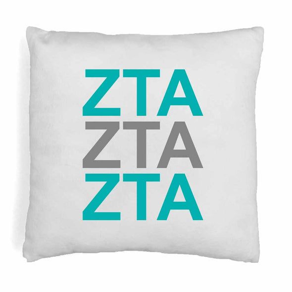 Zeta Tau Alpha sorority colors X3 digitally printed in sorority colors on white or natural cotton throw pillow cover.