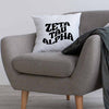Zeta Tau  Alpha sorority name in mod style design custom printed on white or natural cotton throw pillow cover.
