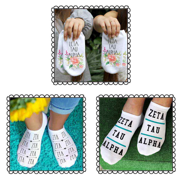 Zeta Tau Alpha sorority no show socks are perfect for a sorority bid day gift set