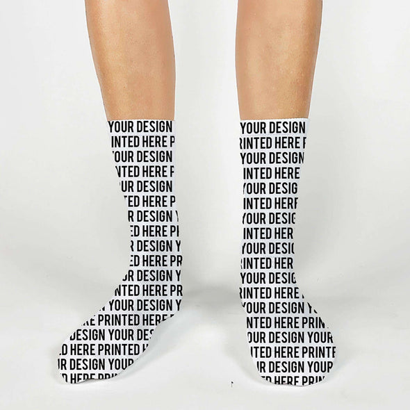 Custom printed photo socks created and designed by you these unique socks are original and can be custom designed to your liking.  These socks are designed with an all over print and you color in the fabric with your free fabric markers we will send you.