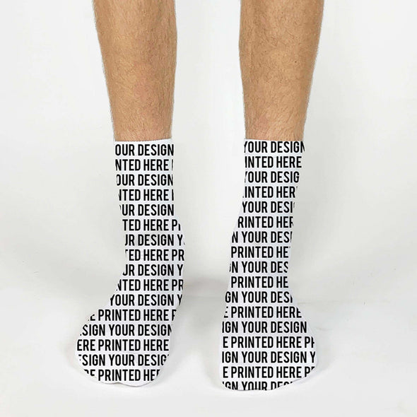 Custom printed photo socks created and designed by you we will digitally print on cotton crew socks.