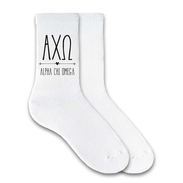 AXO custom printed on comfy cotton white crew socks
