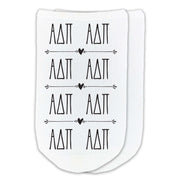 ADP sorority letters repeat boho custom printed on no show socks