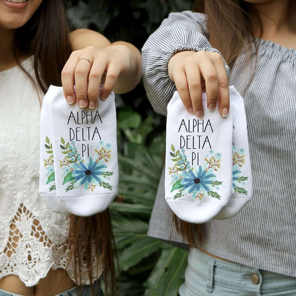 Alpha Delta Pi sorority watercolor floral custom printed on no show socks