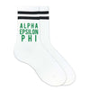 Alpha Epsilon Phi sorority name custom printed on cotton striped crew socks