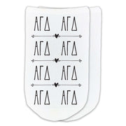 Alpha Gamma Delta sorority letters custom printed on white cotton no show socks