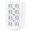 Alpha Gamma Delta sorority letters custom printed on white cotton no show socks