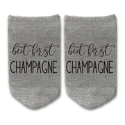 But first champagne custom printed on no show socks.