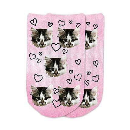 Super cute pink wash design custom printed and personalized using your own photo face cropped in and printed on the top of the socks make a great way to support breast cancer awareness.
