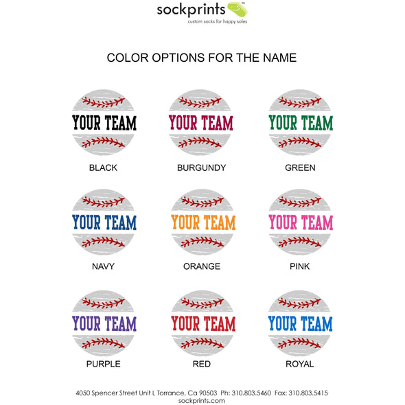 Color options available for custom printed baseball crew socks.
