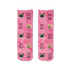 Custom printed photo face socks for the cat Dad with a pink wash background design.