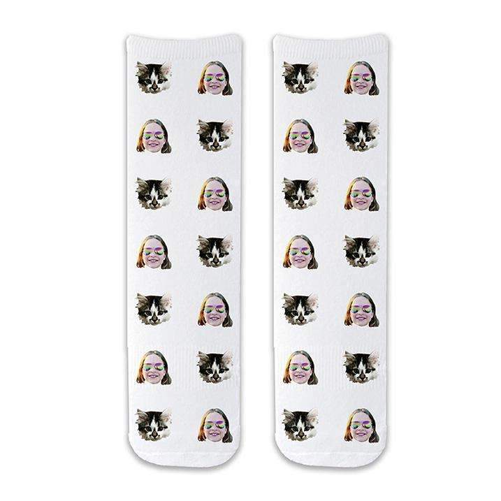 Your pets face printed all over the cotton crew socks using your personalized photos make a great gift idea.