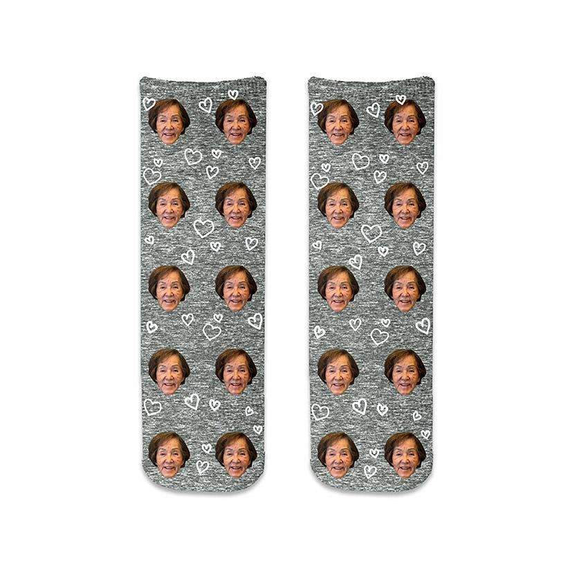 Cute custom printed photo face socks digitally printed and personalized using your own photo cropped into the design and printed on cotton crew socks is a great gift idea!