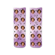 Add your photo to this custom photo sock with heart design and purple wash background is the perfect gift for your Grandma at Xmas.