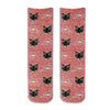 Cute cotton crew socks with a red granular printed background personalized with your photo face cropped into the design and printed on socks.