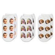 fun photo no show socks  sold as a set of 3 pairs
