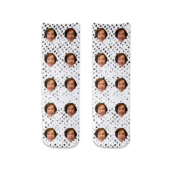 Funny photo face socks using your own photo we crop the face and print the design with your background selection to make the perfect socks to put a smile on your grandparents face!