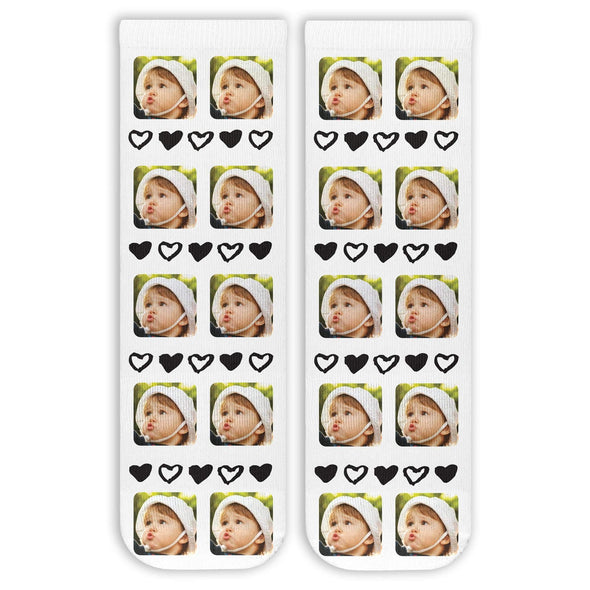 All Over Hearts and Faces Design on Unisex Short Crew Socks