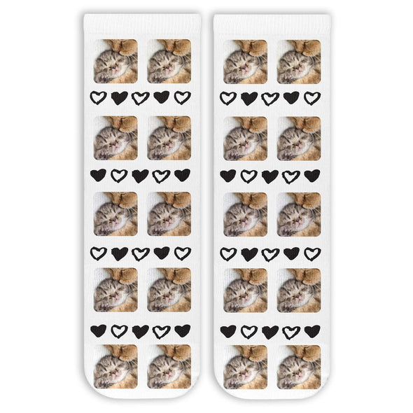 All Over Hearts and Faces Design on Unisex Short Crew Socks
