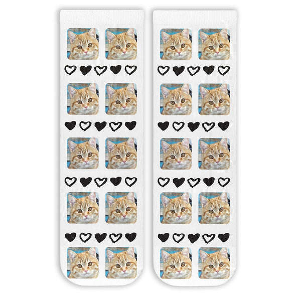 All Over Hearts and Faces Design on Unisex Short Crew Socks