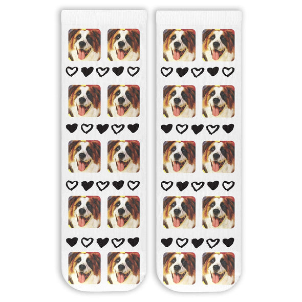 All Over Hearts and Faces Design on Unisex Short Crew Socks