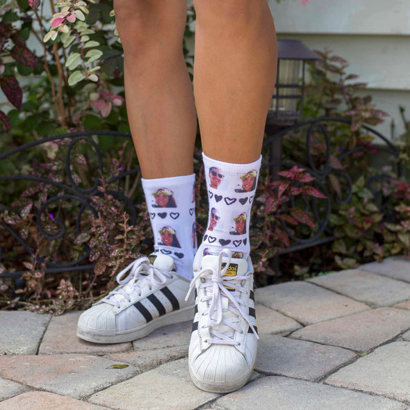 All Over Hearts and Faces Design on Unisex Short Crew Socks