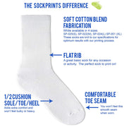 White cotton crew socks available for custom printing.