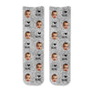 Fun photo socks printed with faces cropped in on light gray speckle background design digitally printed with I love and name on them are great for any occasion.