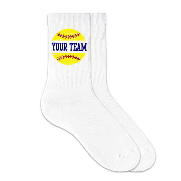 Custom softball crew socks with team or player name.