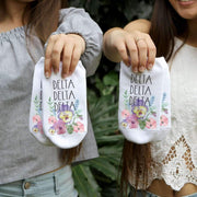 Delta Delta Delta sorority name custom printed floral design on white cotton no show socks