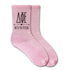 Delta Phi Epsilon name and letters custom printed on pink cotton crew socks