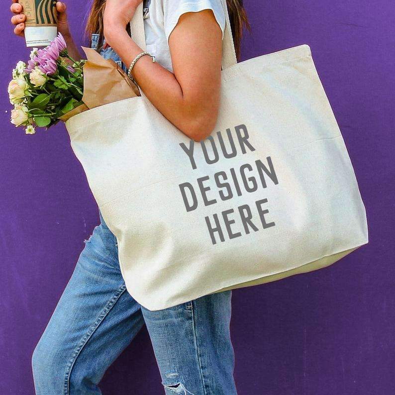 Custom Two Tone Cotton Canvas Tote Bags