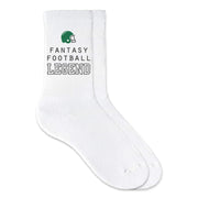 Fantasy football legend custom printed on crew socks.