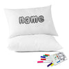 Fun doodle name print design digitally printed on pillowcase.