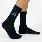 Funny personalized mens dress socks with a left and right design sold in a three pair gift box set.